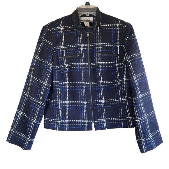 Nine & Co. Jackets & Blazers - Nine &‎ Company Womens Size 10 Casual Zippered Blazer Blue Plaid Lined Vintage